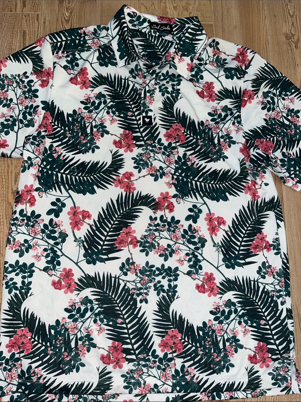 Bad Birdie Mens Large Floral Performance Golf Polo Shirt Short Sleeve